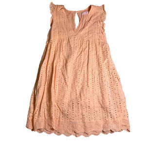 Pink Lily Mini Romper Dress Womens Small Peach Eyelet 100% Cotton Dainty Cottage